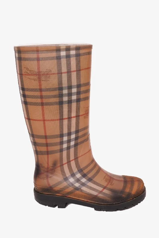 chic slip-on shoes for women’s casual wear -Burberry Brown Check Rubber Rainboots Size 38