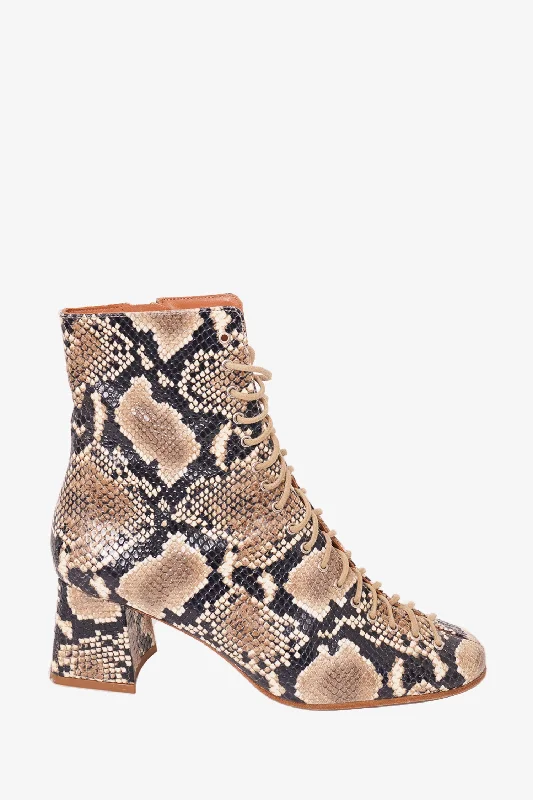 women’s stylish sneakers for streetwear -By Far Animal Print Lace-up Boots Size 38