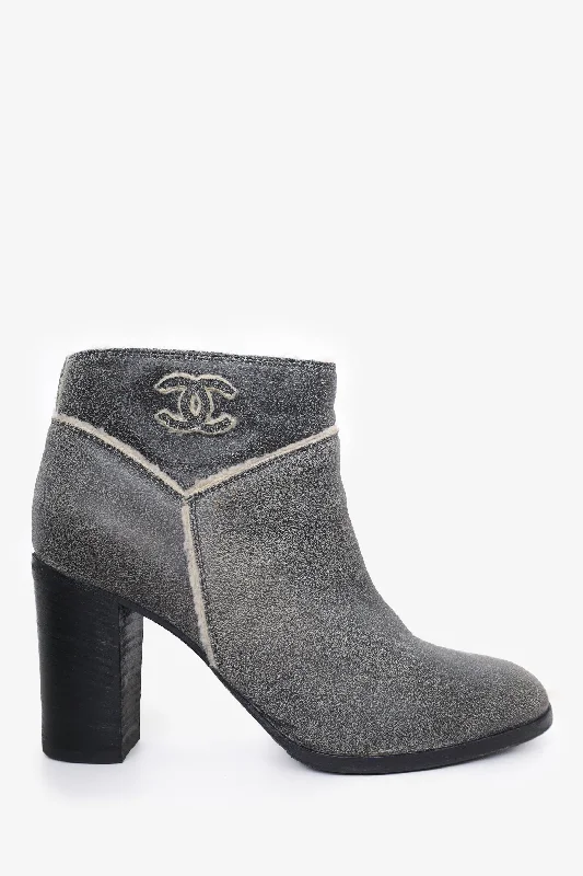 women’s classic pumps for formal occasions -Chanel Grey Suede/Shearling 'CC' Heeled Boots Size 38