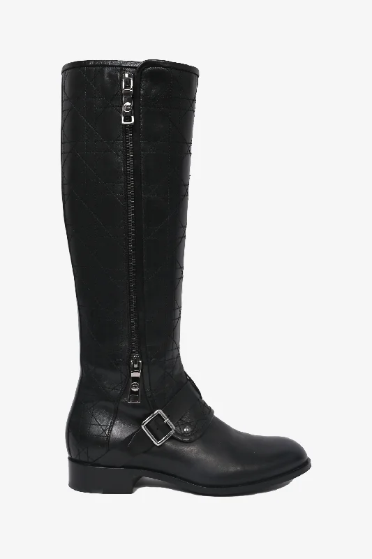 luxury shoes for women’s date nights -Christian Dior Black Cannage Leather Zip Detailed Boots Size 36