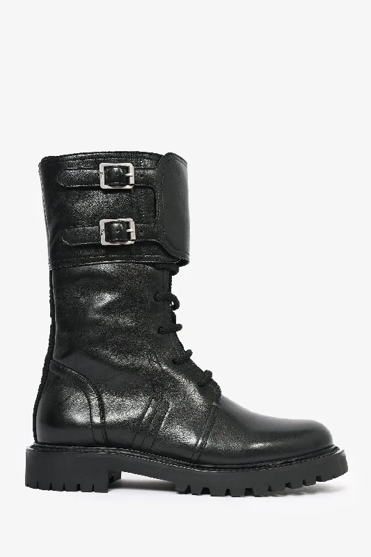 stylish pumps for women’s formal occasions -Christian Dior Black Leather Ground Combat Boots Size 35.5