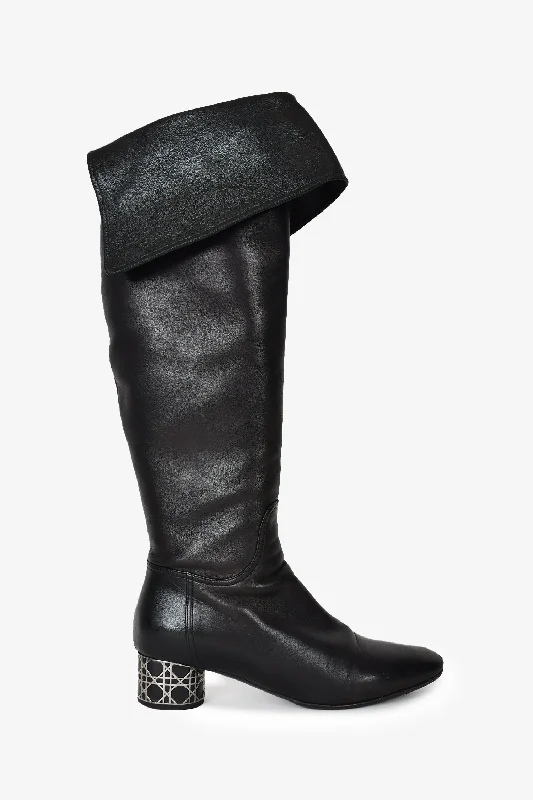 women’s sleek flats for office style -Christian Dior Black Leather Knee High Boots Size 38.5