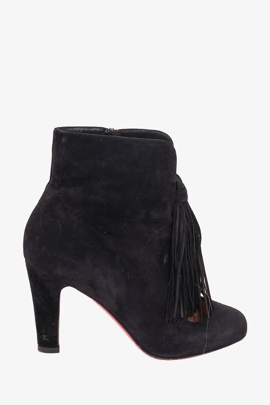 comfortable boots for women’s winter fashion -Christian Louboutin Black Suede Tassel Boots Size 36.5