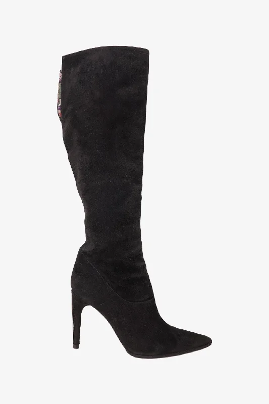 women’s high heels for dinner parties -Emilio Pucci Black Suede Point Toe Boots Size 37.5