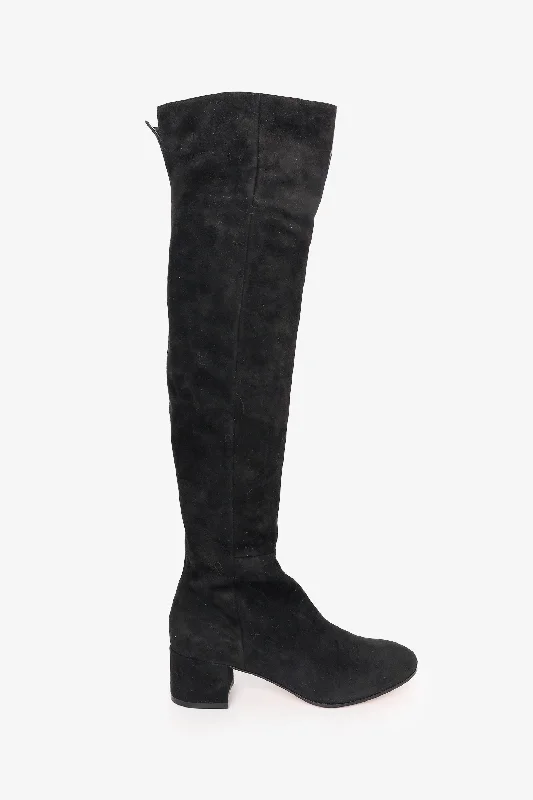 women’s stylish flats for summer days -Gianvito Rossi Black Suede Rolling Thigh Boots Size 39