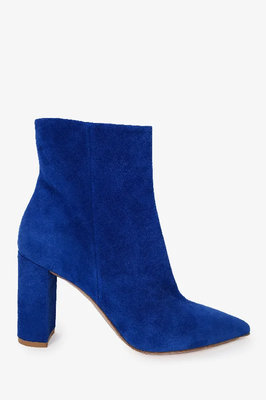 comfortable sandals for women’s vacation outfits -Gianvito Rossi Blue Suede Ankle Heeled Boot Size 38.5