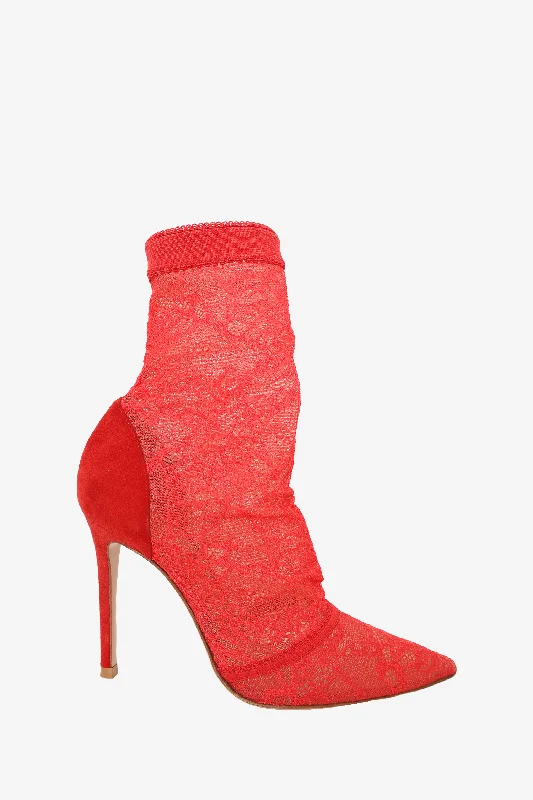 elegant shoes for women’s wedding outfits -Gianvito Rossi Red Lace Boots Size 37