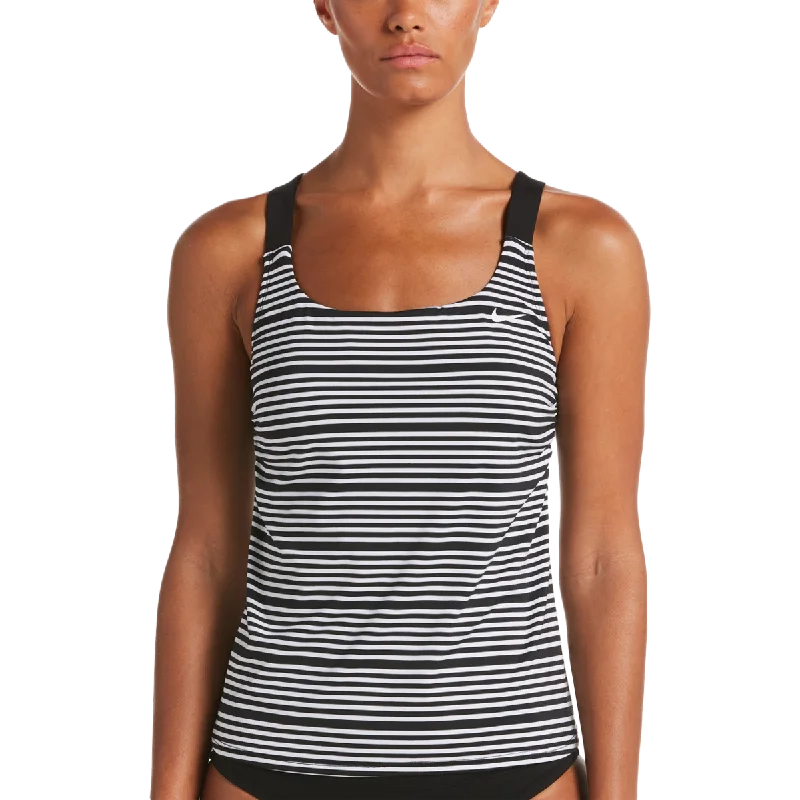 women’s trendy tops for active days -Women's Stripe V-Back Tankini