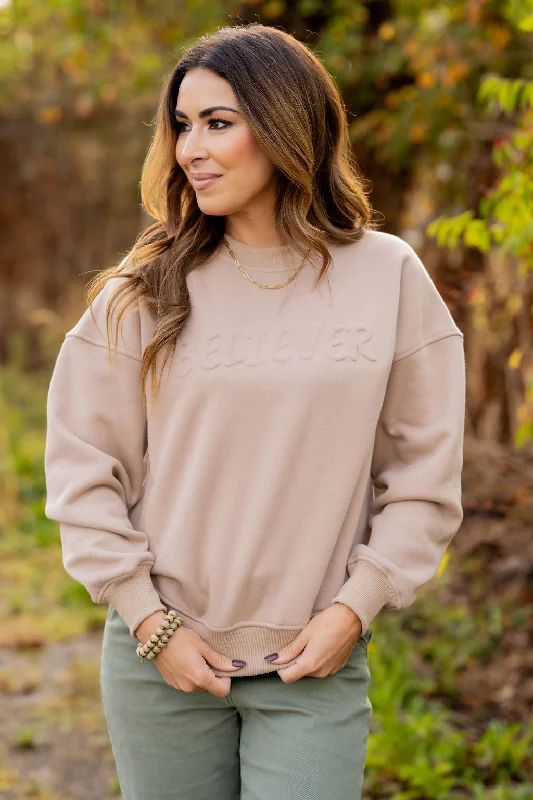 comfortable women’s loungewear for home -Believer Embossed Crewneck