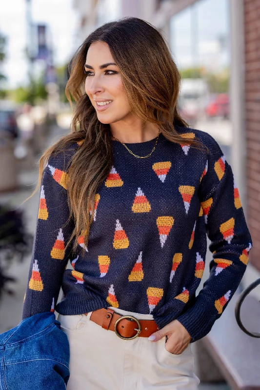 stylish women’s dresses for weddings -Candy Corn Knit Sweater