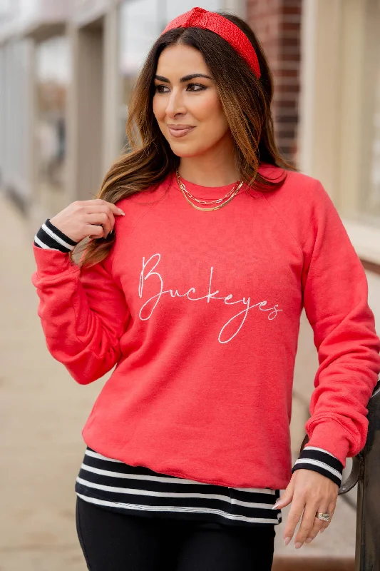 casual jumpsuits for women’s relaxed style -Cursive Buckeyes Graphic Crewneck