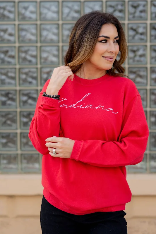 sophisticated women’s pantsuits for business wear -Cursive Indiana Graphic Crewneck