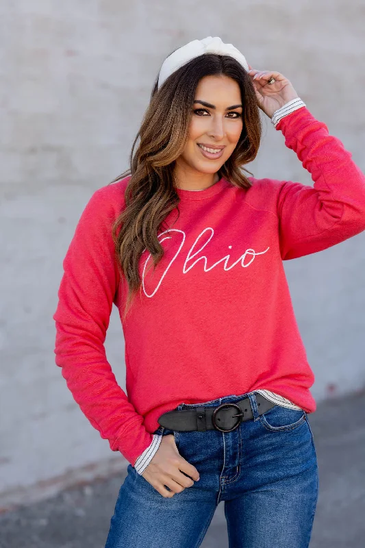 stylish women’s dresses for spring parties -Thin Cursive Ohio Graphic Crewneck