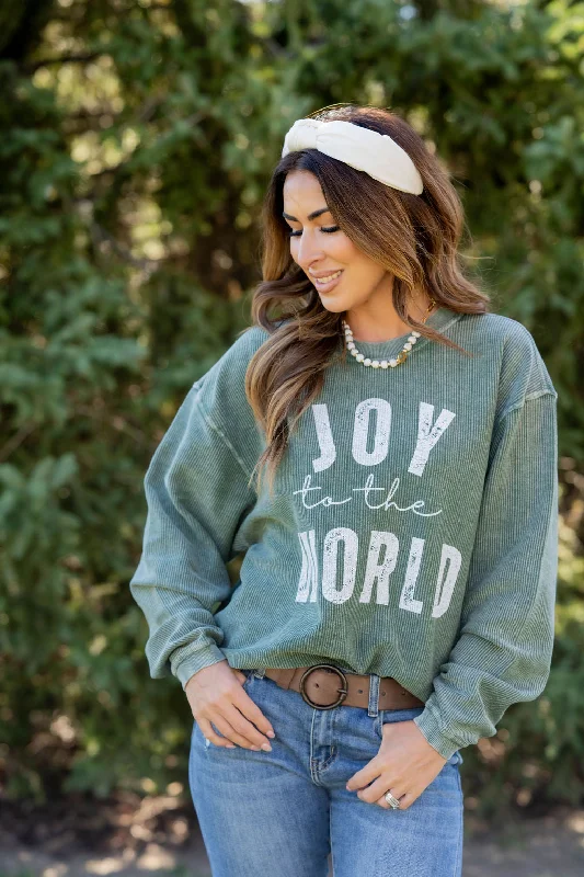 cozy women’s outerwear for winter fashion -Joy To The World Ribbed Graphic Crewneck