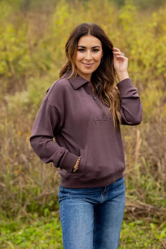 comfortable women’s sweaters for fall weather -Side Pocket Quarter Zip Pullover