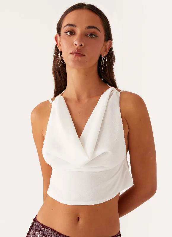 elegant women’s evening wear for special events -Suki Halter Top - White