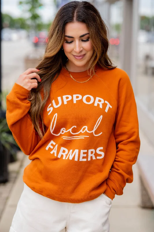 chic dresses for women’s summer evenings -Support Local Farmers Mixed Fonts Graphic Crewneck