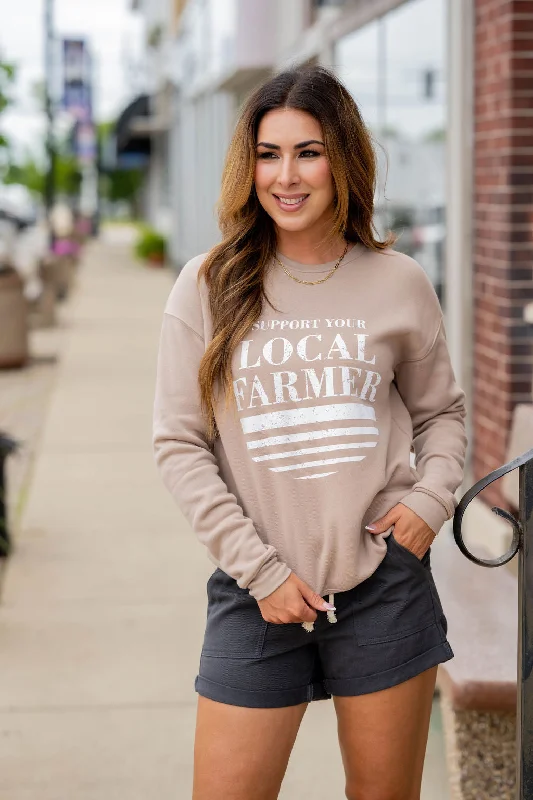 women’s fashionable loungewear for weekends -Support Your Local Farmer Underlined Graphic Crewneck