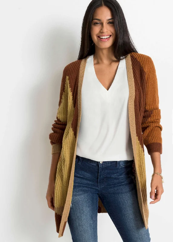 chic women’s blouses for spring fashion -Color Block Cardigan - Tan