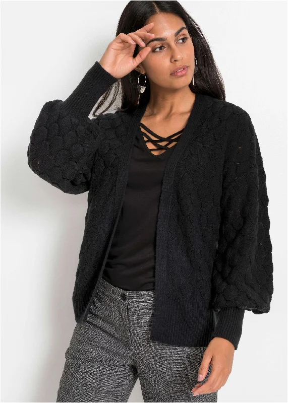 comfortable women’s sweaters for fall weather -Balloon Sleeve Cardigan - Black