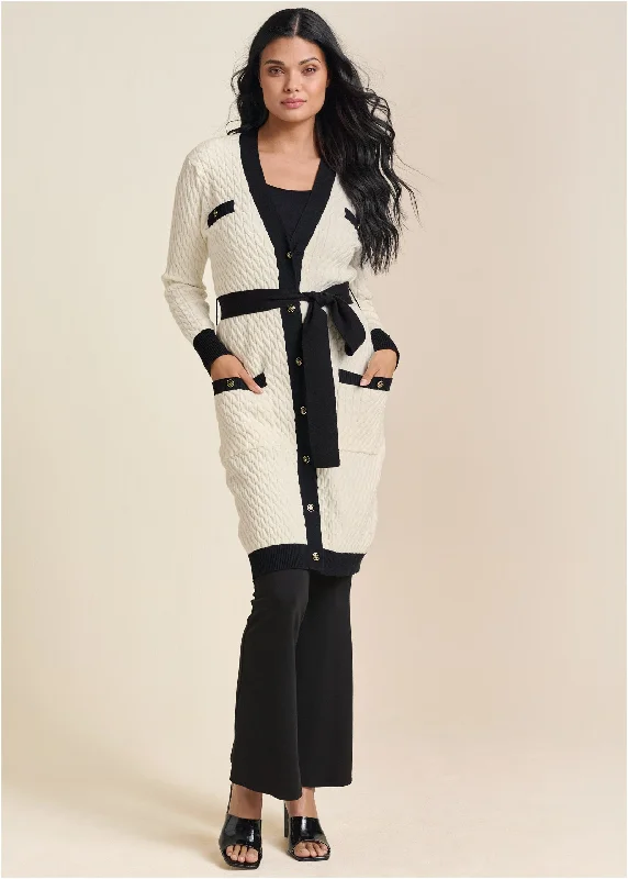 casual jackets for women’s street style -Contrast Trim Cardigan - Off White