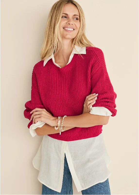 trendy tops for women’s street style -Slub Crew Sweater - Red