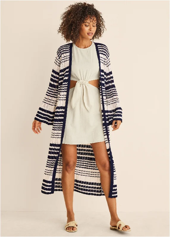 women’s party dresses for special occasions -Stripe Duster  - Navy Multi