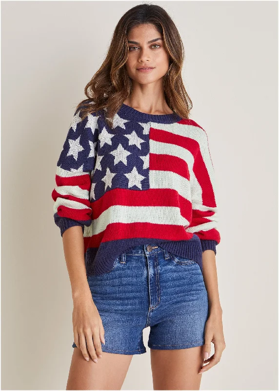 women’s fashionable jackets for fall outfits -Stars And Stripes Sweater - Racing Red Multi