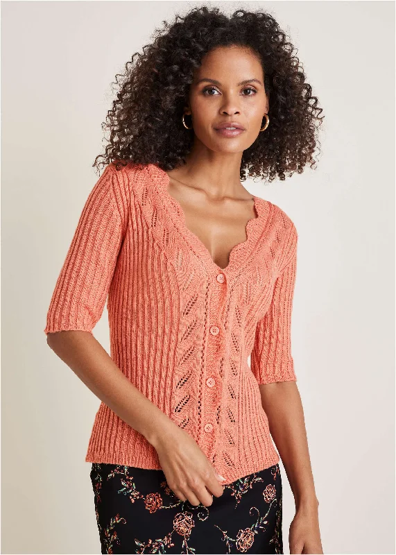 trendy dresses for women’s business events -Crochet Cardigan - Burnt Coral