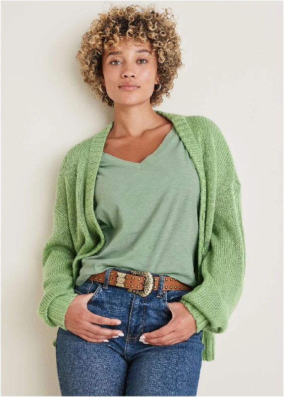 women’s stylish outerwear for chilly days -Light Weight Cardigan - Basil