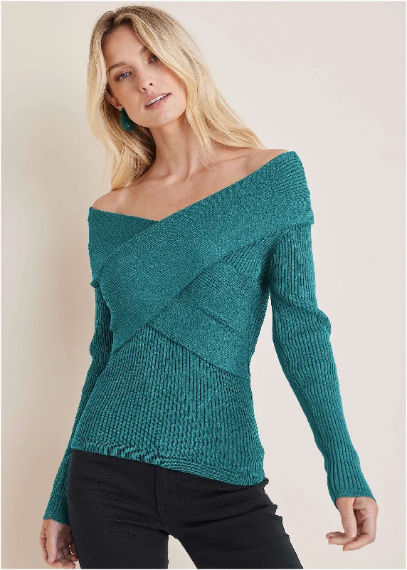 cozy coats for women’s winter style -Ribbed Knit Wrap Sweater  - Deep Lake