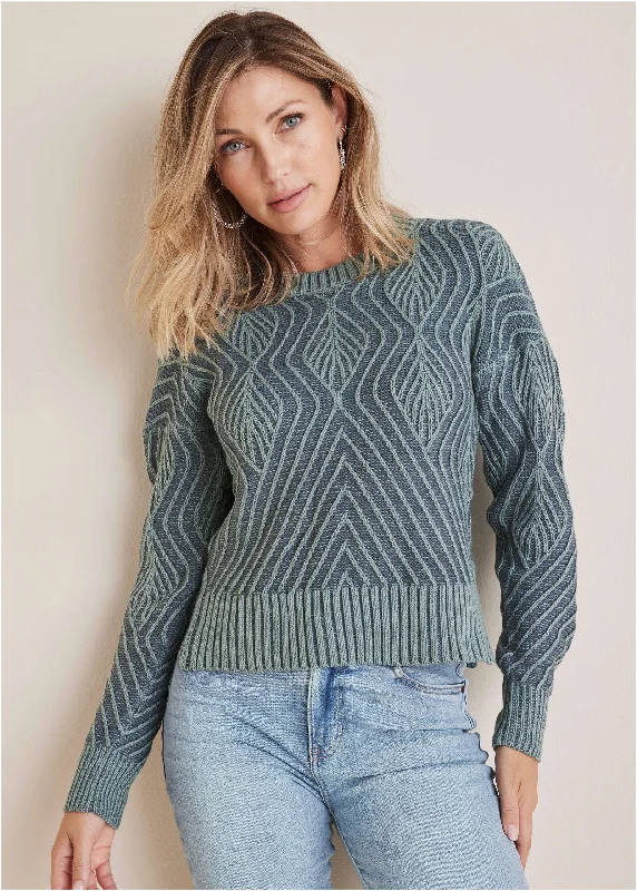 casual tops for women’s summer style -Stitch Interest Sweater - Tourmaline