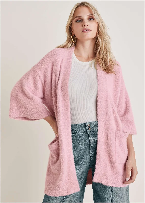 women’s fashionable loungewear for weekends -Eyelash Cardigan - Bleached Mauve