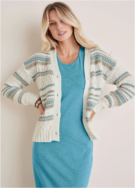 chic dresses for women’s summer evenings -Stripe Cardigan - Light Blue Stripes