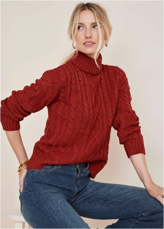 sophisticated women’s pantsuits for business wear -Chunky Knit Sweater - Mineral Red