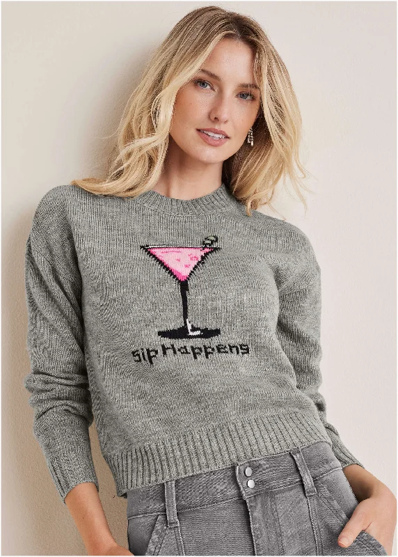 stylish women’s coats for fall weather -Sip Happens Sweater - Heather Grey