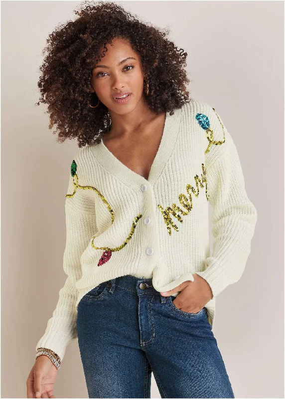 fashionable cardigans for women’s spring wardrobe -Merry Sequined Sweater - Off White