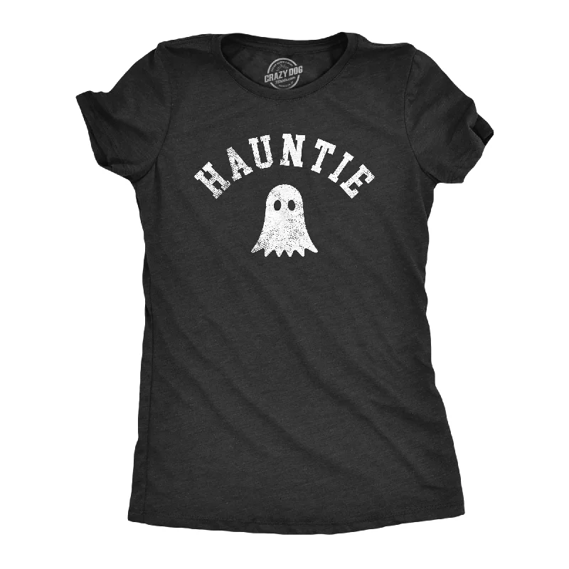 women’s flattering dresses for evening parties -Womens Hauntie T Shirt Funny Halloween Aunt Family Lovers Ghost Joke Tee For Ladies