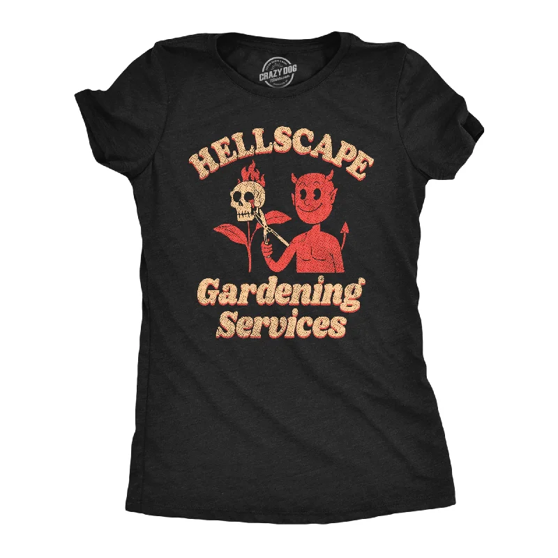 sophisticated women’s pantsuits for business wear -Womens Hellscape Gardening Services T Shirt Funny Devil Landscaping Joke Tee For Ladies