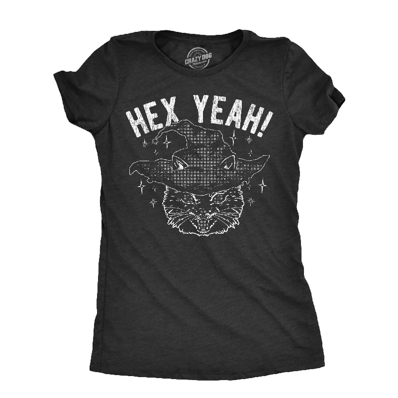 casual dresses for women’s daily wear -Womens Hex Yeah T Shirt Funny Halloween Witch Black Cat Spell Curse Joke Tee For Ladies