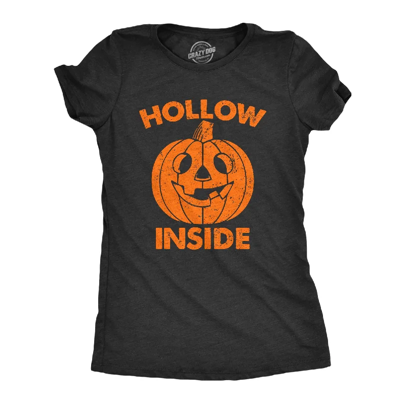 women’s fashionable loungewear for weekends -Womens Hollow Inside T Shirt Funny Halloween Jack O Lantern Pumpkin Joke Tee For Ladies