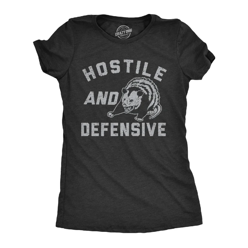 trendy pants for women’s 2025 wardrobe -Womens Hostile And Defensive T Shirt Funny Fearful Possum Joke Tee For Ladies