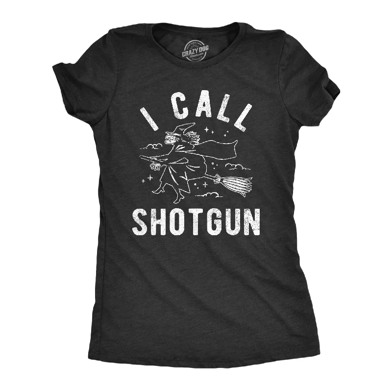 stylish women’s blouses for 2025 fashion -Womens I Call Shotgun T Shirt Funny Halloween Witch Flying Broomstick Ride Joke Tee For Ladies