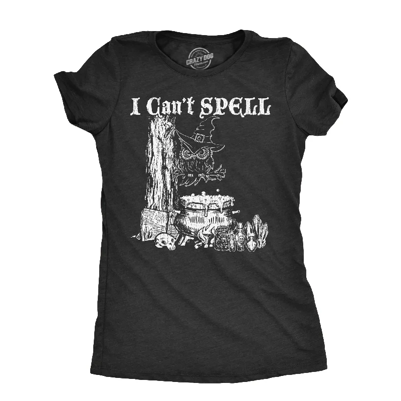 trendy women’s shirts for business attire -Womens I Cant Spell T Shirt Funny Halloween Witch Owl Spelling Joke Tee For Ladies