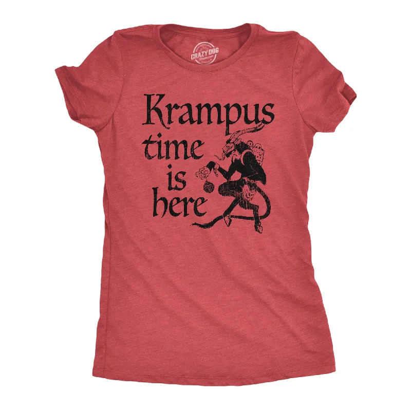 cozy coats for women’s winter style -Womens Krampus Time Is Here T Shirt Funny Xmas Evil Devil Santa Joke Tee For Ladies