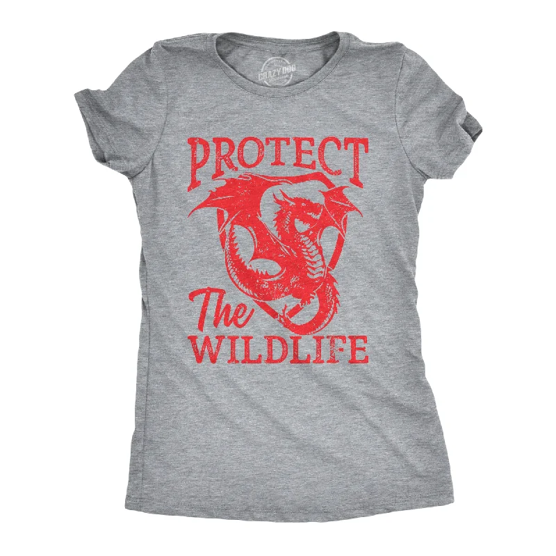 chic blazers for women’s fall wardrobe -Womens Protect The Wildlife T Shirt Funny Fire Breathing Dragon Joke Tee For Ladies