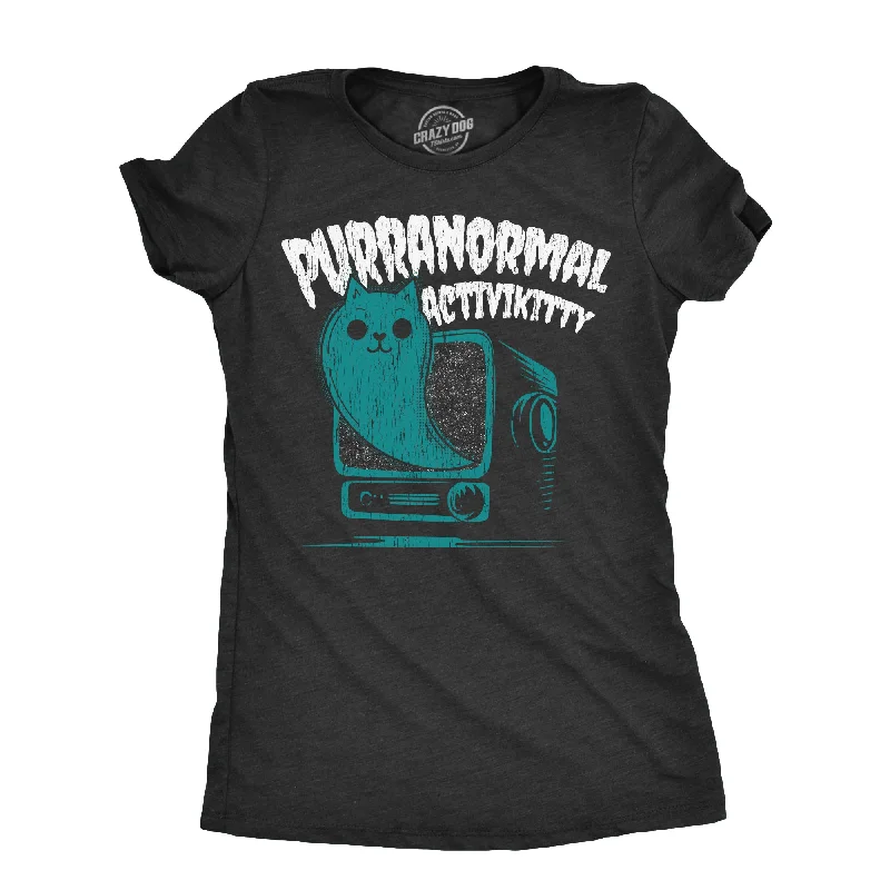 women’s trendy tops for casual days -Womens Purranormal Activikitty T Shirt Funny Paranormal Cat T Shirt for Women Graphic Halloween Tee