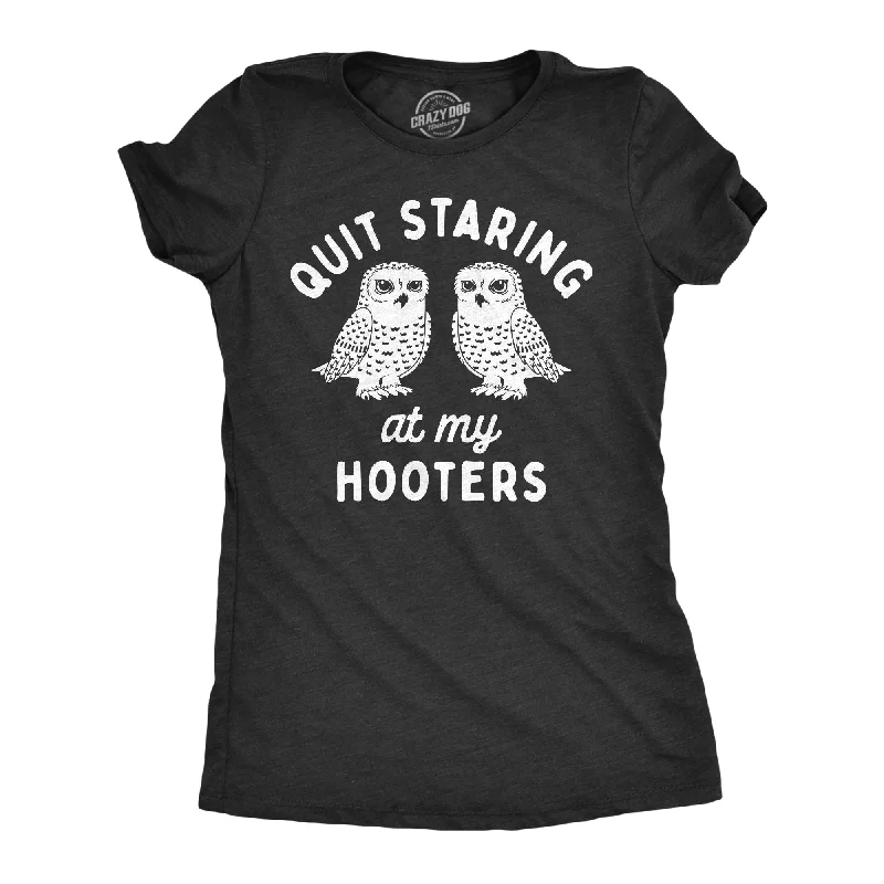 elegant women’s dresses for formal events -Womens Quit Staring At My Hooters T Shirt Funny Owl Boobs Joke Tee For Ladies