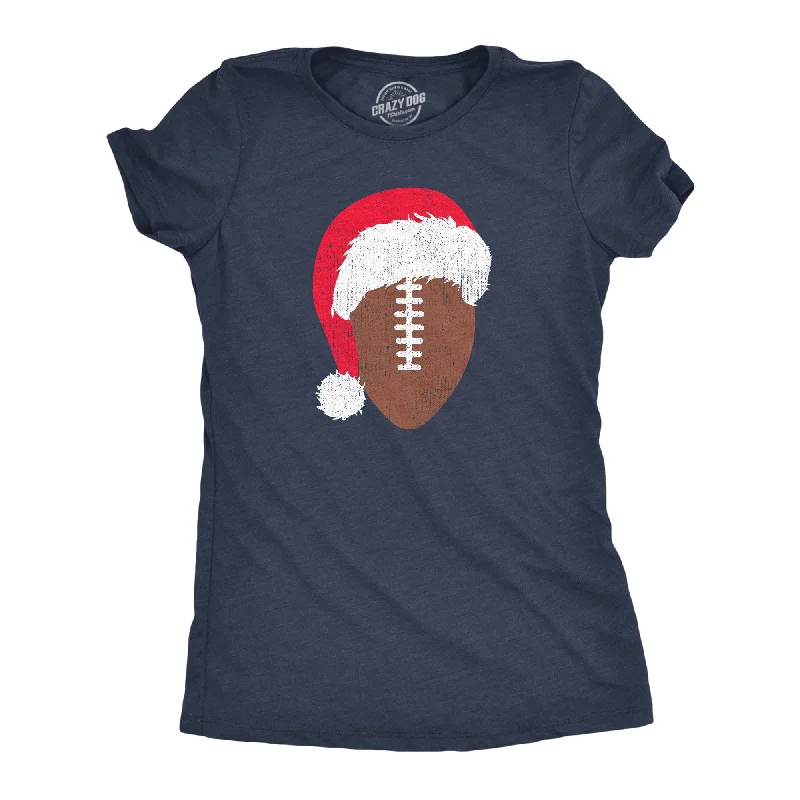 women’s workwear outfits with modern style -Womens Santa Football T Shirt Funny Xmas Lovers Foot Ball Season Tee For Ladies