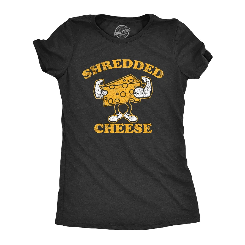 women’s stylish outerwear for chilly days -Womens Shredded Cheese T Shirt Funny Cheesy Buff Workout Joke Tee For Ladies